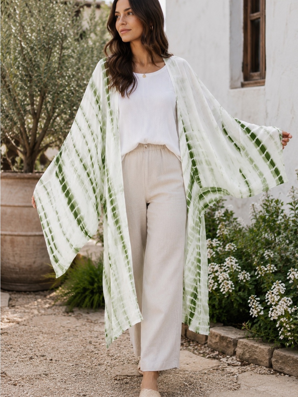 NWT Green Tie-Dye Long Kimono Duster 🌼 ☀️